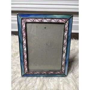 Fetco Stained Glass Photo Frame Blue Pink Decorative Wire Scroll Accent 4x6
